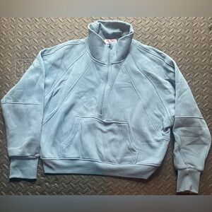 Women's Light Blue Half-Zip Cropped Sweatshirt